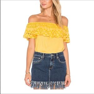 Sanctuary Off Shoulder Top eyelet ruffle yellow size large new with tags
